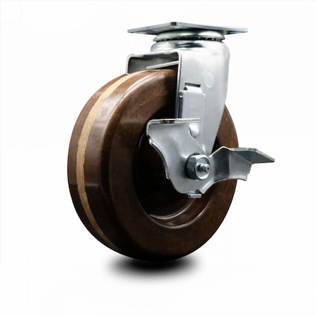Service Caster 6 Inch High Temp Phenolic Swivel Caster with Roller Bearing and Brake SCC SCC-20S620-PHRHT-TLB